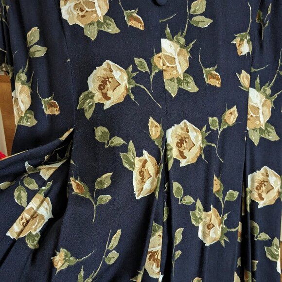 NWT 80's 90's Navy Blue Dead Stock Long Midi Dress/Flutter Sleeves - Picture 9 of 10